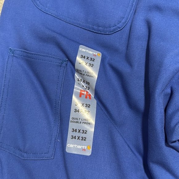 Carhartt Men's Flame-Resistant Striped Duck Bib Overall Unlined Blue Work 34x32 - Picture 8 of 9